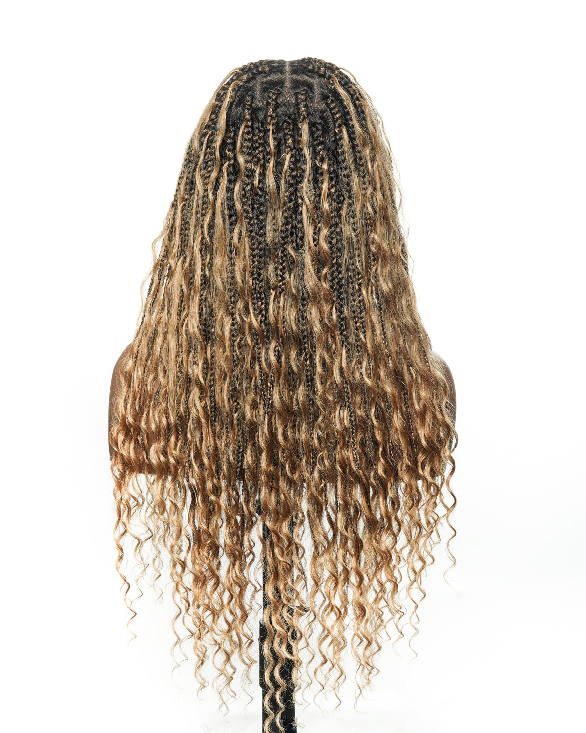 Full Transparent Lace Human Hair Boho Curls Knotless Boho Box Braided Wig 86 Strands