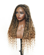 Full Transparent Lace Human Hair Boho Curls Knotless Boho Box Braided Wig 86 Strands