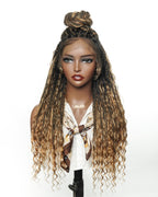 Full Transparent Lace Human Hair Boho Curls Knotless Boho Box Braided Wig 86 Strands