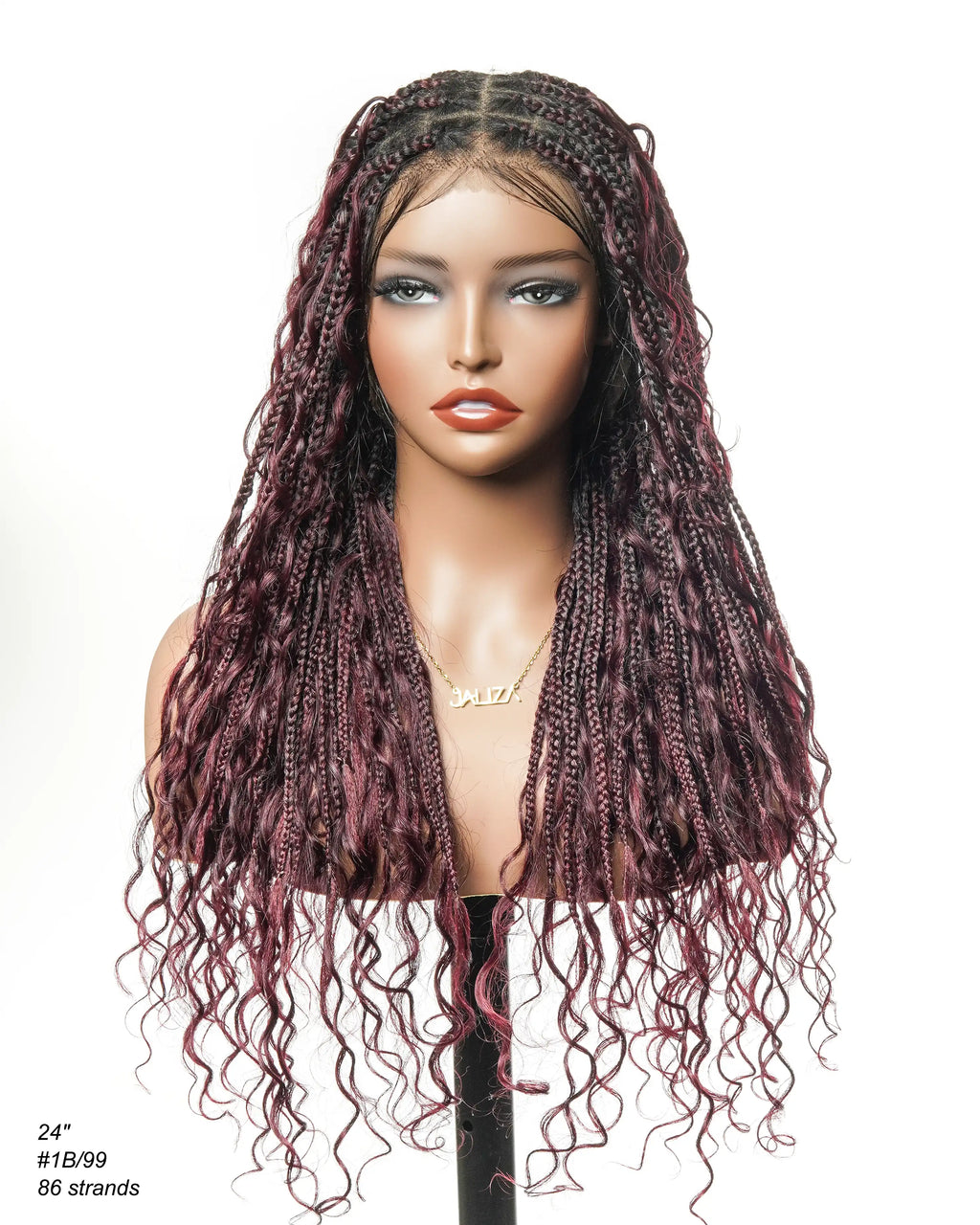 Full Transparent Lace Human Hair Boho Curls Knotless Boho Box Braided Wig 86 Strands