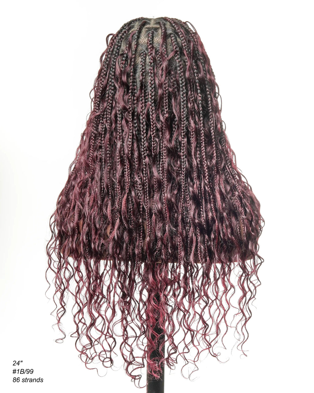 Full Transparent Lace Human Hair Boho Curls Knotless Boho Box Braided Wig 86 Strands