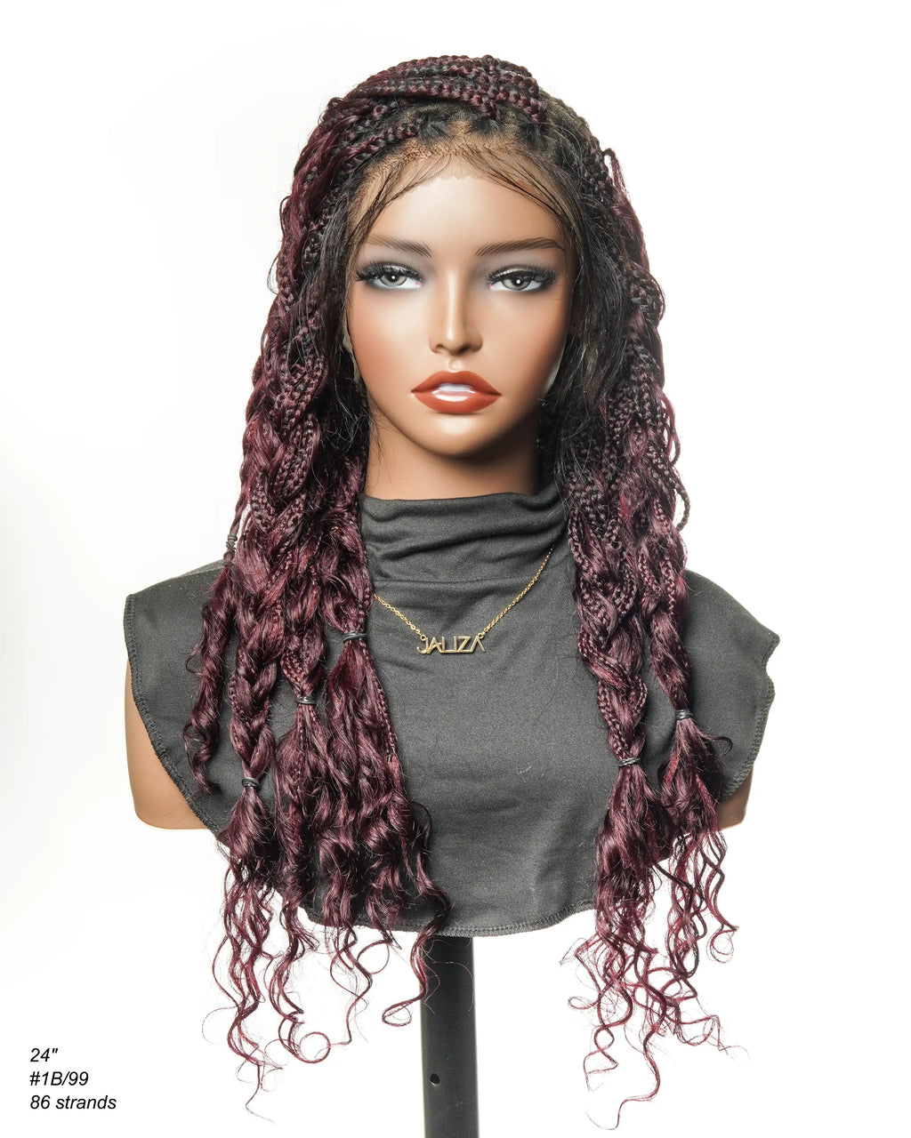 Full Transparent Lace Human Hair Boho Curls Knotless Boho Box Braided Wig 86 Strands