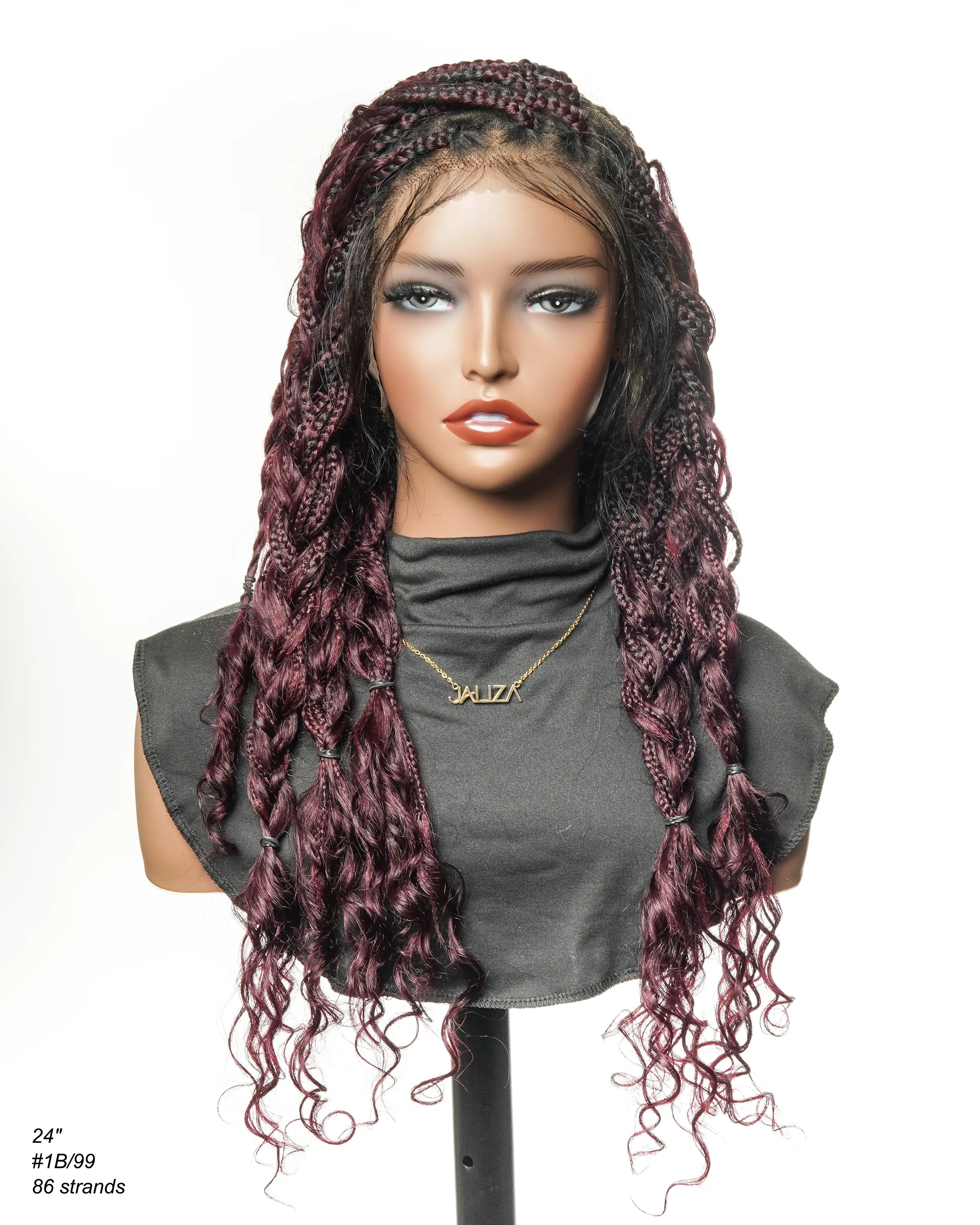 Full Transparent Lace Human Hair Boho Curls Knotless Boho Box Braided Wig 86 Strands