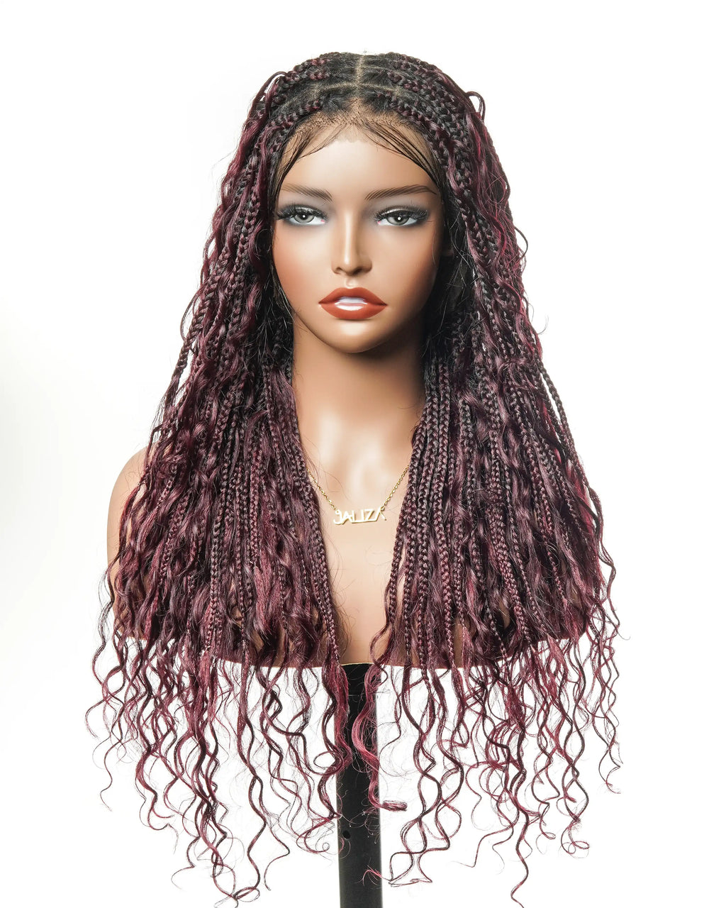 Full Transparent Lace Human Hair Boho Curls Knotless Boho Box Braided Wig 86 Strands