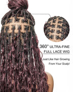Full Transparent Lace Human Hair Boho Curls Knotless Boho Box Braided Wig 86 Strands