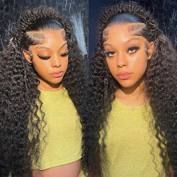 Kinky Curly Invisi-Drawstring Pre-Cut 360 Lace Glueless Wig With Bleached Knots Pre-Plucked Hairline