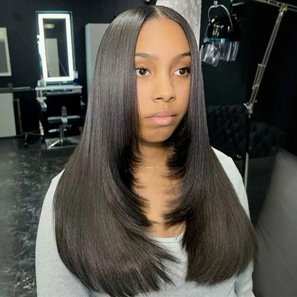 Straight Layered Cut Wear Go Glueless Wig Bleached Knots Pre Cut HD Lace Wig