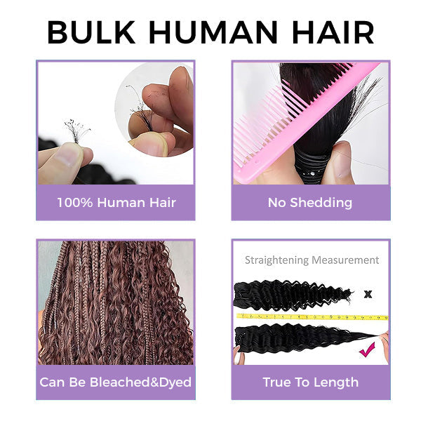 Unprocessed Deep Wave Bulk Human Hair Natural Color No Weft Boho Hair For Braiding 1/3/5 Packs