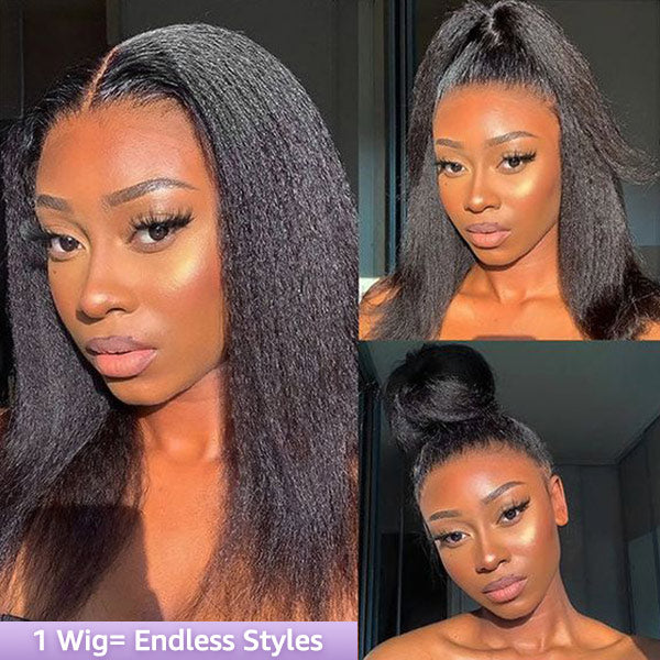 Kinky Straight Invisi-Drawstring 360 Glueless Wig All-Day Comfortable Wear Go Wig