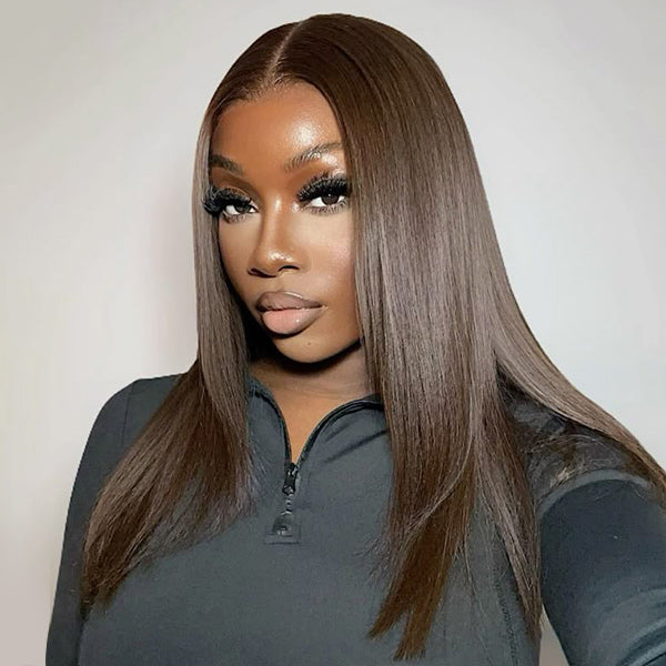Straight Chocolate Brown Color Layered Cut Wear Go Glueless Wig