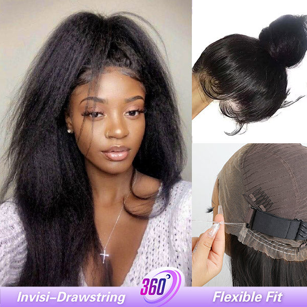Kinky Straight Invisi-Drawstring 360 Glueless Wig All-Day Comfortable Wear Go Wig