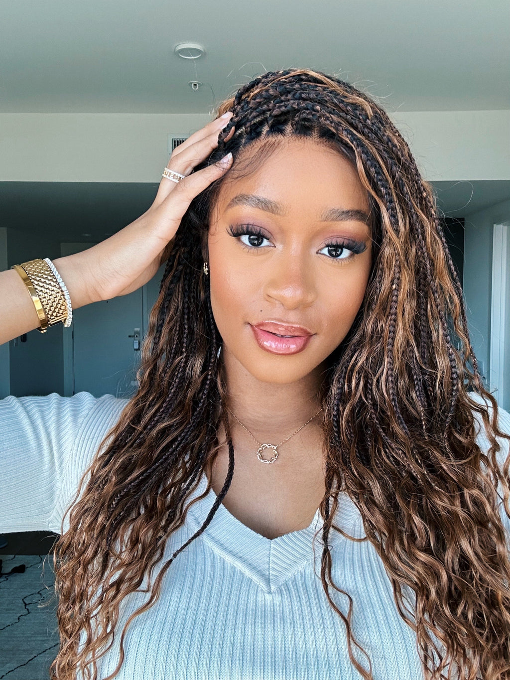 Kiki - 24" HD Full Lace Lightweight Human Hair Curls Boho Box Braided Wig