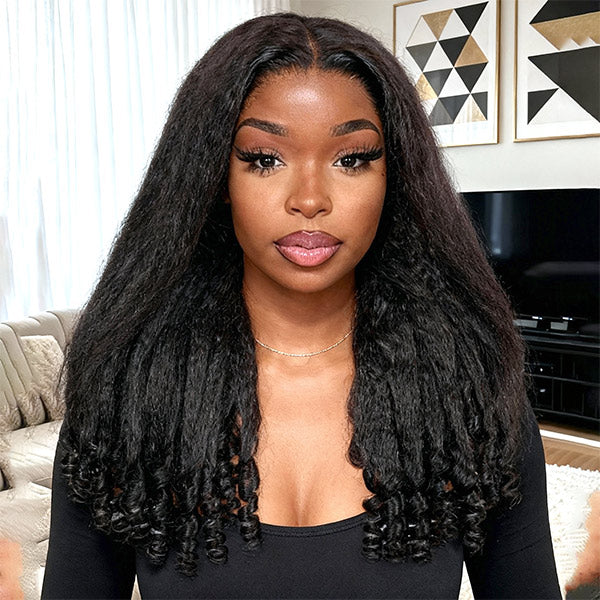 M-Cap Kinky Straight Burmese Curly Pre Cut 9x6 HD Lace Wear Go Glueless Wigs With Drawstring