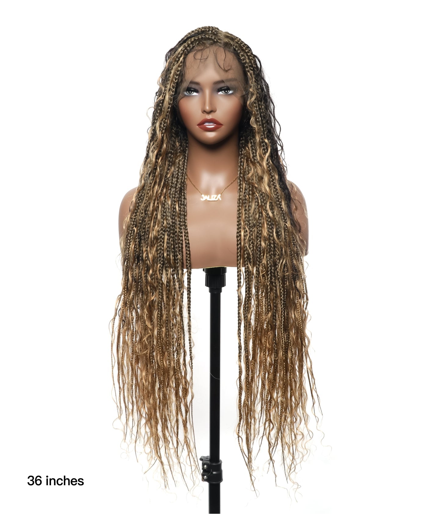 Human Hair Boho Box HD Lace Braided Wig 36 Inches 88 Strands - Light Burgundy