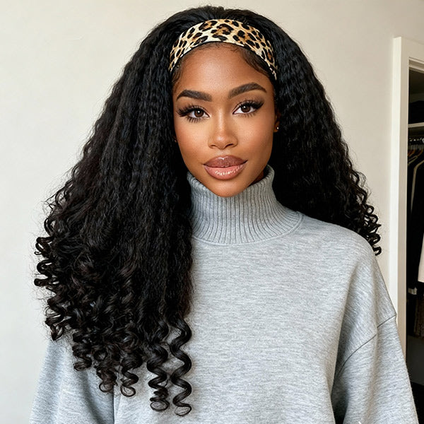 Kinky Straight Burmese Curly Headband Wig Glueless Install Human Hair Wig
