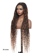 Small & Large Head Size Exclusive - Triangle Base HD Full Lace Human Hair Boho Curls Knotless Boho Box Braided Wig 36"