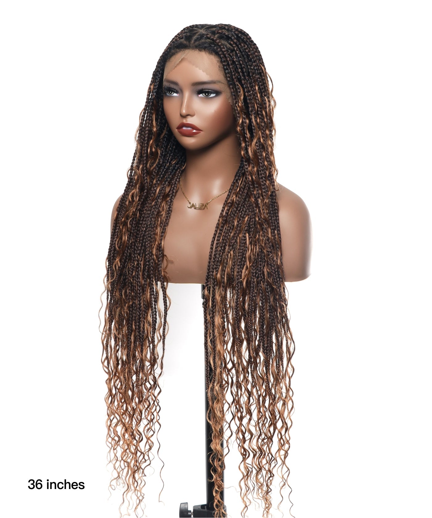 Small & Large Head Size Exclusive - Triangle Base HD Full Lace Human Hair Boho Curls Knotless Boho Box Braided Wig 36"