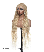 Small & Large Head Size Exclusive - Triangle Base HD Full Lace Human Hair Boho Curls Knotless Boho Box Braided Wig 36"