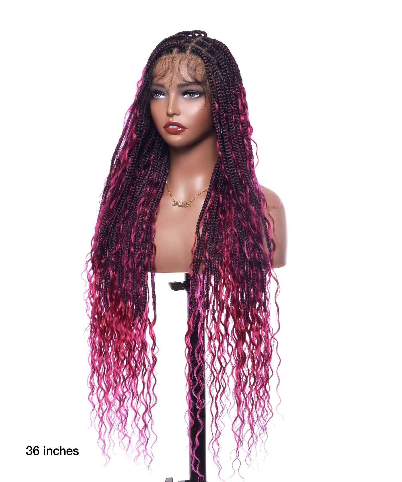 HD Full Lace Human Hair Boho Curls 36" Knotless Boho Box Braided Wig