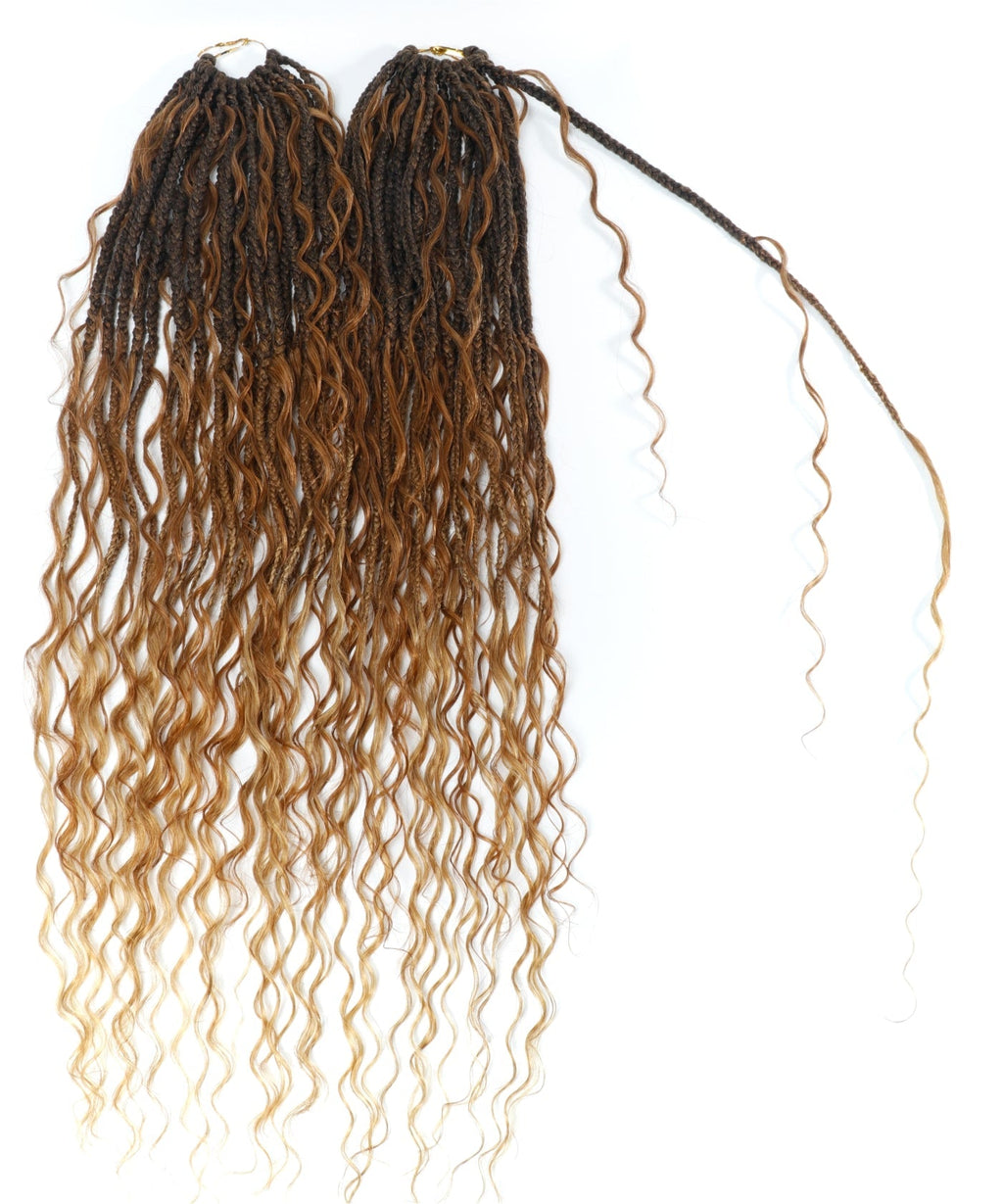 24" Pre Looped Crochet Boho Box Braids With Human Hair Curls - 80 strands/Pack