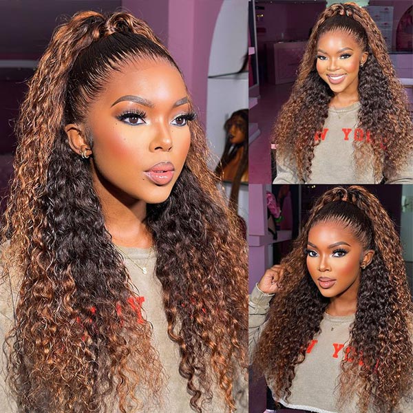 Balayage Highlight Ombre Brown Water Wave Wear Go Glueless Wig With Natural Hairline