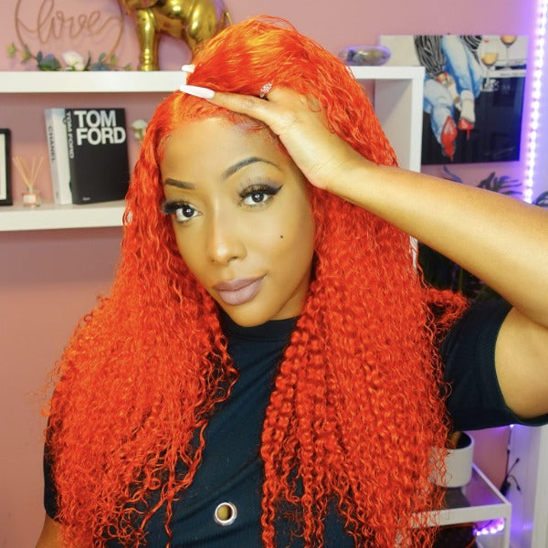 Orange Lace Front Wigs with Baby Hairs Preplucked Kinky Curly Human Virgin Hair 13x4 4x4 Frontal Color Wigs for Women