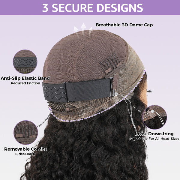 Water Wave Invisi-Drawstring Flexible Fit 360 Lace Frontal Glueless Wig With Bleached Knots