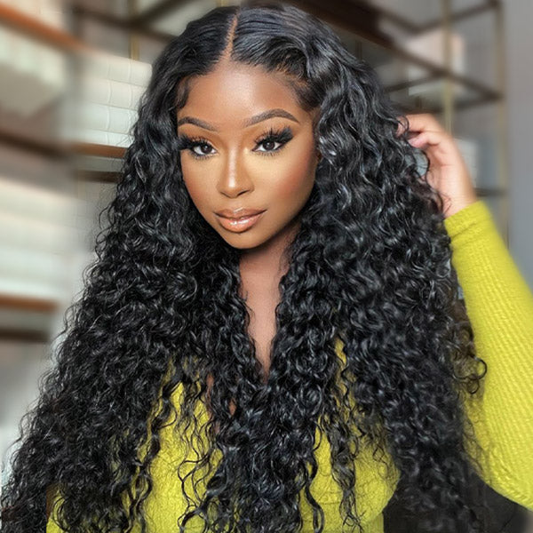 Water Wave Pre-Bleached Knots Snug Fit Drawstring Wear Go Wigs 7x5 HD Lace 100% Glueless Pre-cut Lace Closure Wigs Preplucked Natural Hairline
