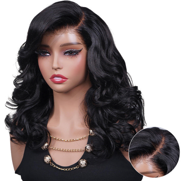 Pre Styled C Part Layered Yaki Body Wave Snug Fit Drawstring Wear Go Glueless Wig Pre-Cut 9x6 Lace Bleached Knots