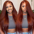 Straight Hair Reddish Brown Color Wear Go Glueless Wig Pre-cut 7x5 Lace Wig Preplucked With Natural Hairline