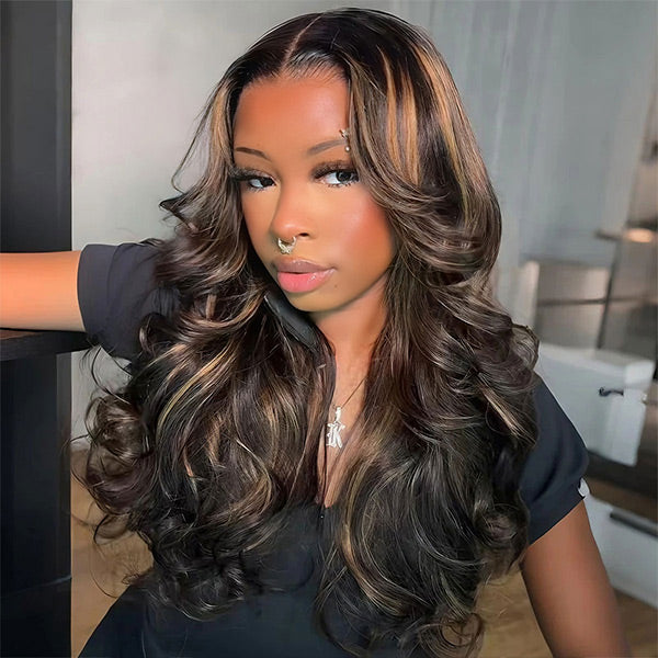 24h Ship Out | Butterfly Pre-Styled Balayage Brown Color Layered Body Wave Adjustable Drawstring Wear Go Glueless Wig With Bleached Knots