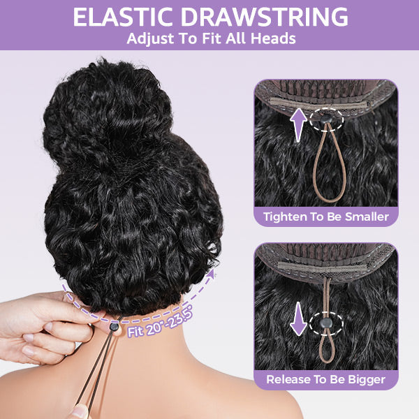 Burmese Curly Bleached Knots Adjustable Fit Drawstring Wear Go Glueless Wig Pre-cut 13x6 HD Lace Nautral Hairline