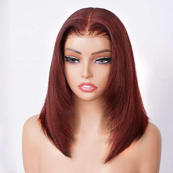 Layered Yaki Straight Reddish Brown Color Drawstring Cap Wear Go Glueless Wig Natural Salon Finish