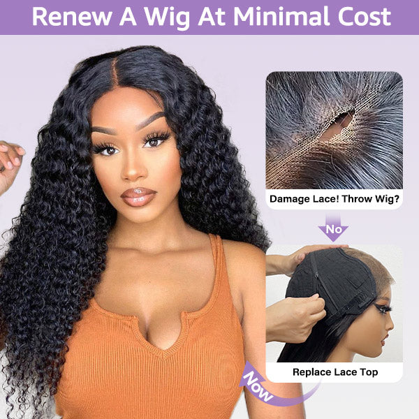 Block Wig Kinky Curly Bleached Knots Wig With Optional Replaceable Zip Lace Tops