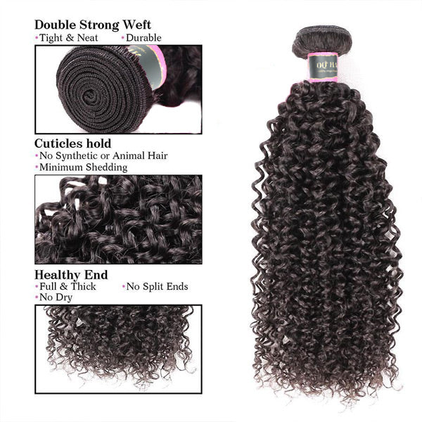 Thick Kinky Curly Human Hair 4 Bundles with 4*4 Lace Clsoure Natural Black