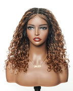Kiki - 12"-36" Human Hair Deep Wave Curls Pre Bleached Knotless HD Full Lace Boho Box Braided Wig