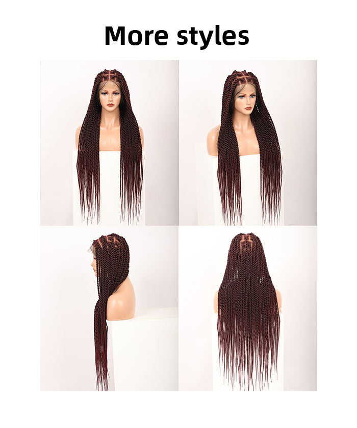 Fancivivi Large Twist Braids Over Hip-Length 36" Full Hand Tied Lace Braided Wig