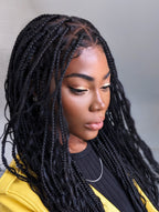 Small & Large Head Size Exclusive - Triangle Base HD Full Lace Human Hair Boho Curls Knotless Boho Box Braided Wig 36"