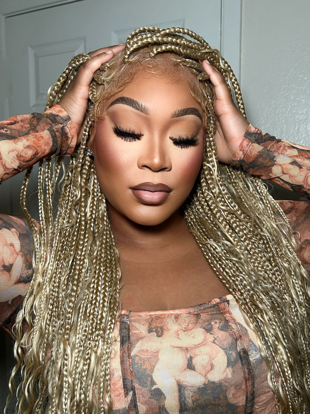 Full Transparent Lace Human Hair Boho Curls Knotless Boho Box Braided Wig 86 Strands