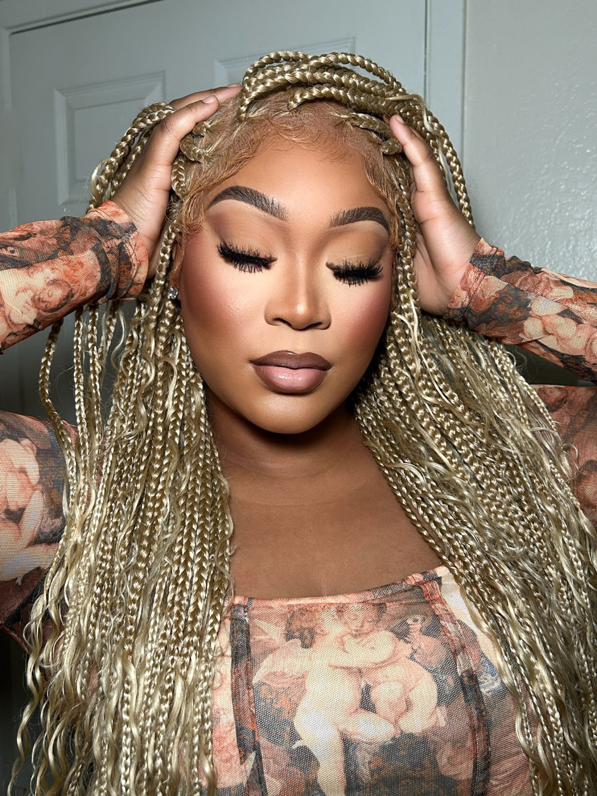 Full Transparent Lace Human Hair Boho Curls Knotless Boho Box Braided Wig 86 Strands