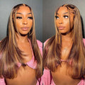 Layered Cut Straight Brown Highlight Ombre Pre-cut Lace Wear Go Glueless Wig