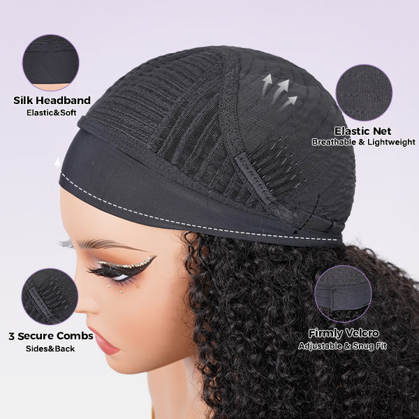 Afro Curly Headband Wig No Gel No Glue Human Hair Glueless Wig With Scarf