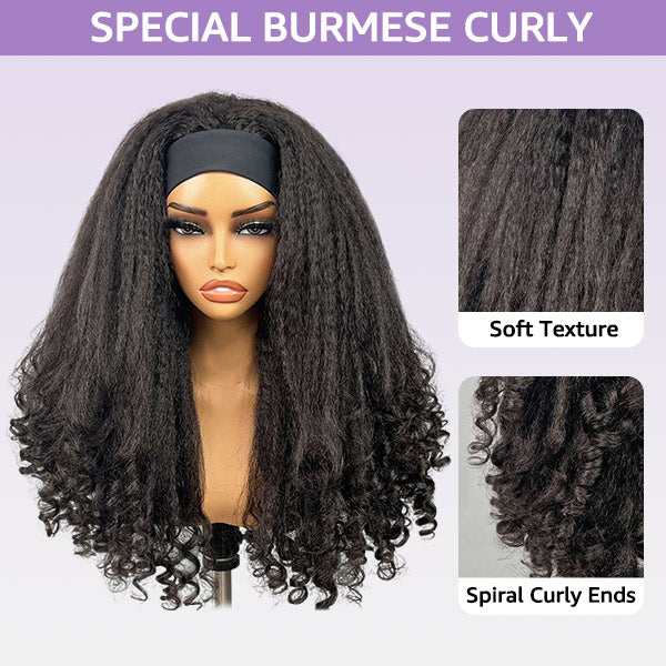 Kinky Straight Burmese Curly Headband Wig Glueless Install Human Hair Wig