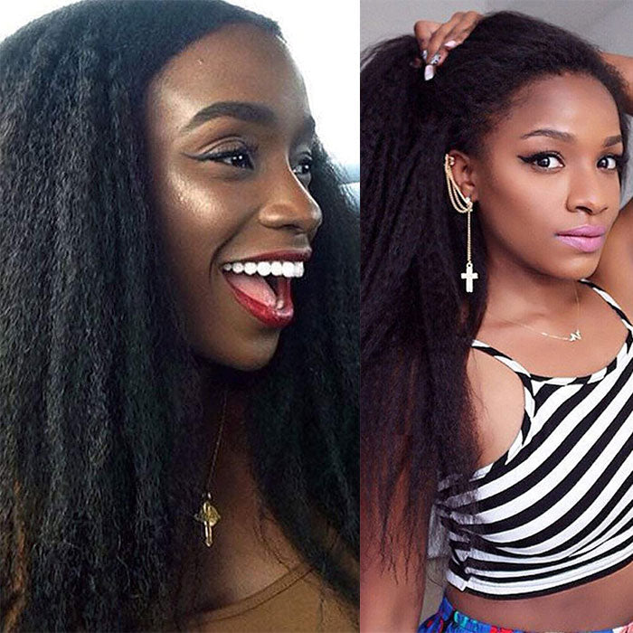 Kinky Straight Clip In Extension Human Hair Natural Black Color
