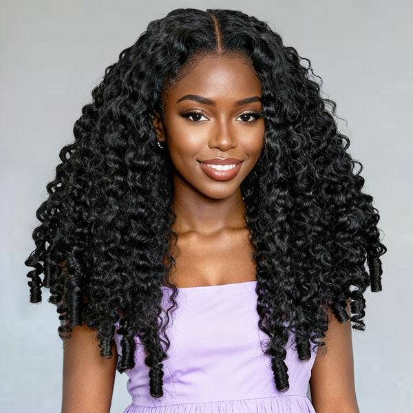 Burmese Curly Glueless Wig Bleached Knots Pre-cut 7x5 9x6 HD Lace Wear Go Wigs With Elastic Drawstring