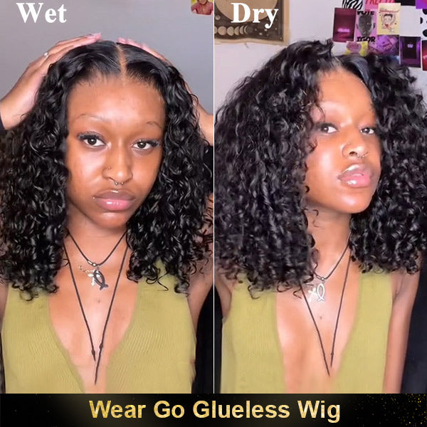 Water Wave Bob Wig 10-16 inches Pre Cut 7x5 HD Lace Closure Short Glueless Wig With Elastic Drawstring