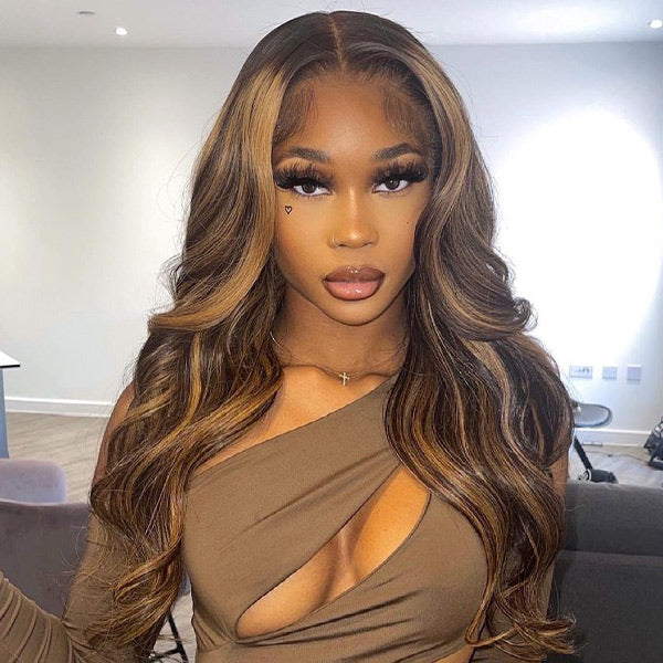 M-cap Body Wave 4/27 Highlight Color Pre Cut 9x6 Lace Wear Go Glueless Wigs Invisible Knots With Pre-Plucked Hairline