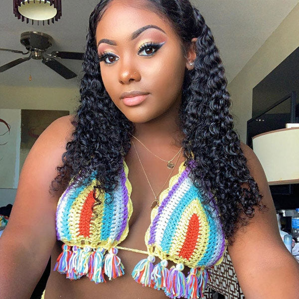 Water Wave Virgin Human Hair 3 Bundles With 4x4 Lace Closure