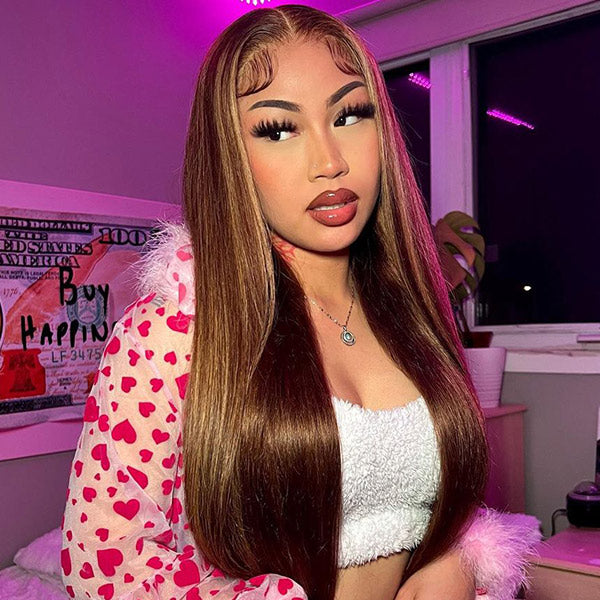 M-cap Straight Hair 4/27 Highlight Color Wear Go Glueless Wigs Invisible Knots Pre Cut 9x6 Lace Wigs