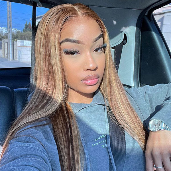 M-cap Straight Hair 4/27 Highlight Color Wear Go Glueless Wigs Invisible Knots Pre Cut 9x6 Lace Wigs